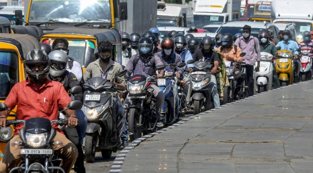 A traffic jam at GST road in Chennai after partial relaxation of Covid-19 lockdown. (PTI)