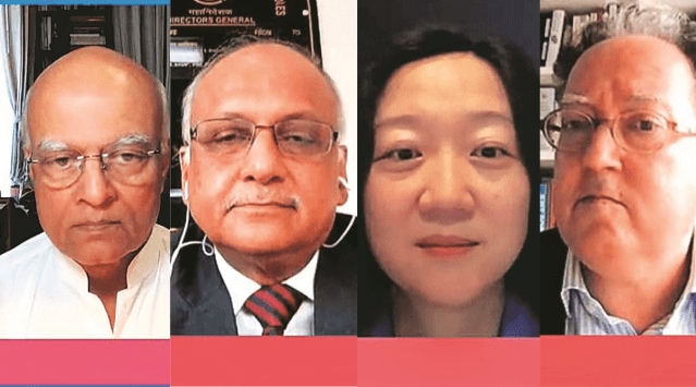 (From left) Shivshankar Menon, former National Security Advisor and former Ambassador to China; Lt General SL Narasimhan, Director-General, Centre for Contemporary China Studies, and Member, National Security Advisory Board; Yun Sun, Senior Fellow and Director of China Program, Stimson Centre; and Gideon Rachman, Chief Foreign Affairs Commentator, Financial Times.