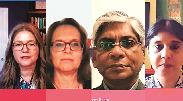 (From left) Alyssa Ayres, Dean, Elliott School of International Affairs, George Washington University; Lisa Curtis, Senior Fellow and Director of the India Pacific Security Program, Centre  for a New American Security;  Arun Singh, Member, National Security Advisory Board, former Ambassador to the United States; and Tanvi Madan, Director, The India Project, Brookings Institution.