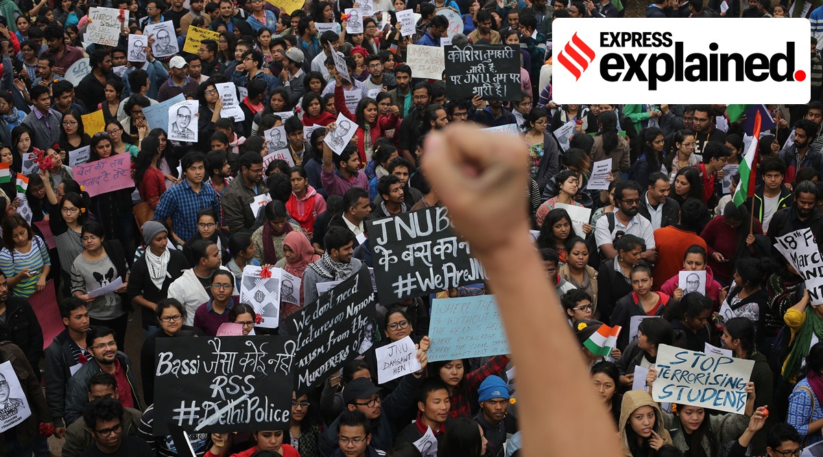 Protest in JNU in 2016 against the arrest of Kanhaiya Kumar for sedition (Express Photo/File) 