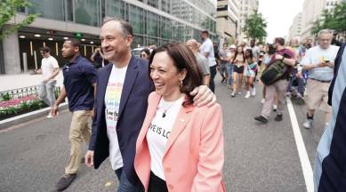 kamala harris, kamala harris washington dc, kamala harris pride month, kamala harris pride month walk, kamala harris tshirt, indian express, indian express news
