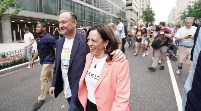 kamala harris, kamala harris washington dc, kamala harris pride month, kamala harris pride month walk, kamala harris tshirt, indian express, indian express news