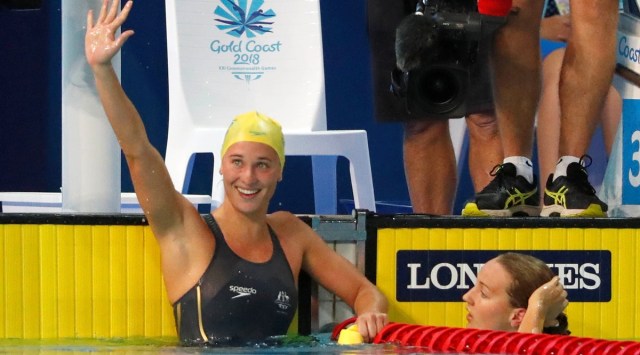 FILE PHOTO: Swimming - Gold Coast 2018 Commonwealth Games - Women's 100m Butterfly Semifinal - Optus Aquatic Centre - Gold Coast, Australia - April 5, 2018. Madeline Groves of Australia reacts after winning a heat. REUTERS/David Gray/File Photo