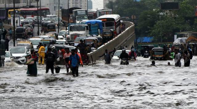 Brihanmumbai Electric Supply and Transport (BEST) diverted its buses on at least 17 routes due to waterlogged roads. (Express Photo: Ganesh Shirsekar)