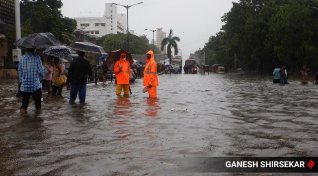 The South-West monsoon arrived in Mumbai and the Konkan region on Wednesday, with 24-hour rainfall recorded at many areas along the coast. (Express photo by Ganesh Shirsekar)