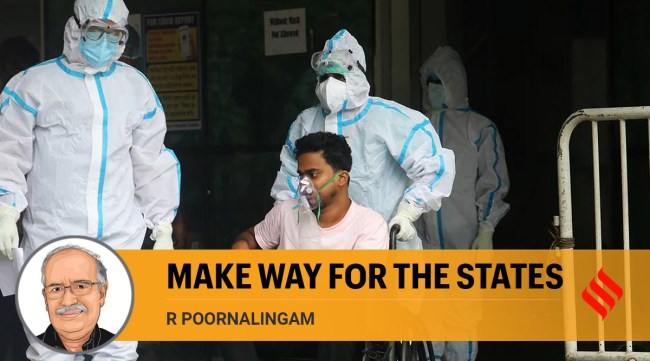 A covid patient being taken  for further investigation from a ward at the Medical college & hospital in Kolkata. (Express photo by Partha Paul)