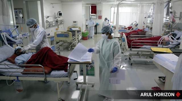 Inside a Covid-19 ICU at Noble Hospital in Hadapser on Wednesday. (Express Photo: Arul Horizon)