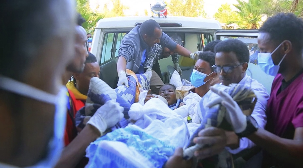 In this image made from video, an injured victim of an alleged airstrike on a village arrives in an ambulance at the Ayder Referral Hospital in Mekele, in the Tigray region of northern Ethiopia, Wednesday, June 23, 2021.  (AP)