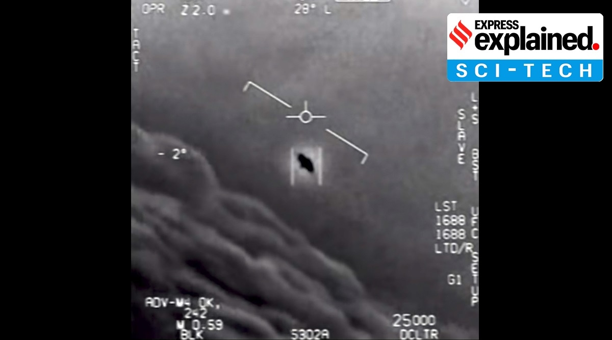A still image from video released by the Department of Defense shows a 2004 encounter near San Diego between two Navy F/A-18F fighter jets and an unknown object. (Department of Defense via The New York Times)
