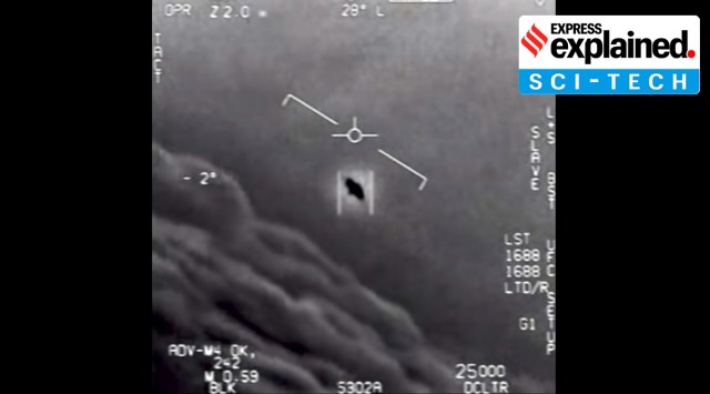 A still image from video released by the Department of Defense shows a 2004 encounter near San Diego between two Navy F/A-18F fighter jets and an unknown object. (Department of Defense via The New York Times)