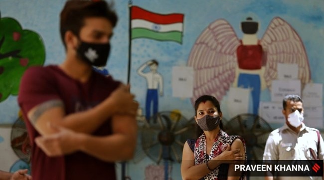 Outside a vaccination centre in New Delhi (Express photo/Praveen Khanna)