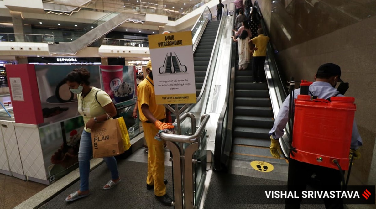 Sanitisation underway at a mall in Lucknow