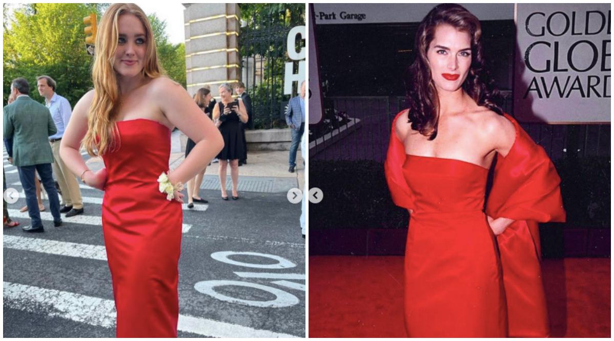 ‘proud Mama Brooke Shields Daughter Wears Her Iconic Red 1998 Golden Globes Dress To Prom 