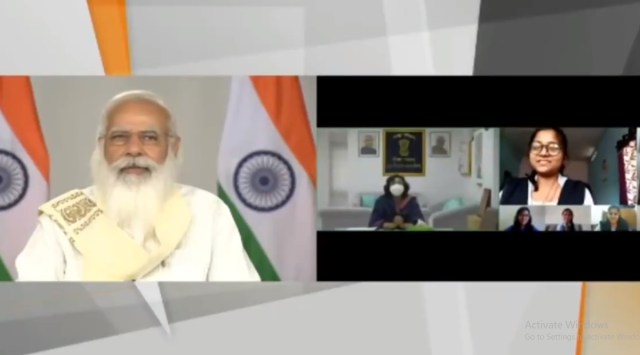 PM Modi interacting with the CBSE Class 12 students. Photo: ANI. 