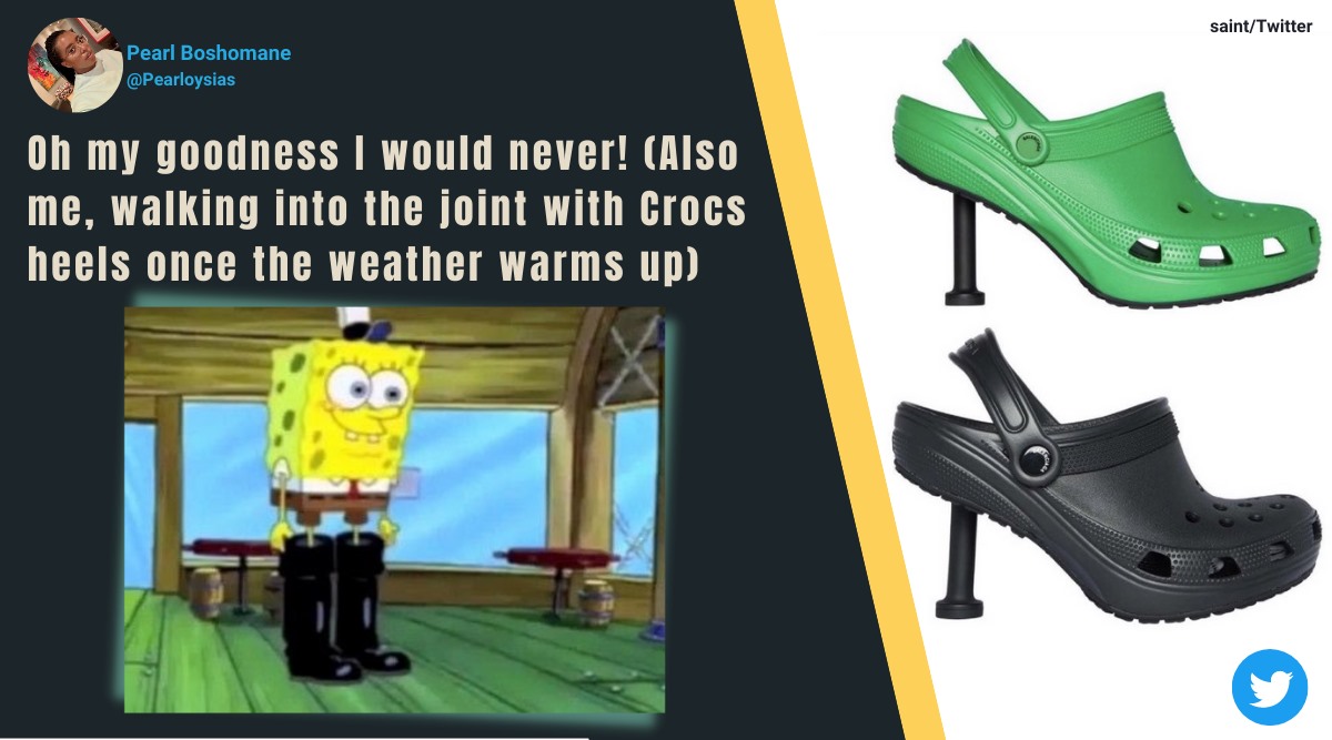 Balenciaga-Crocs, crocs heels, crocs clog heels, crocs stilettoes, crocs stiletto jokes, crocs heels memes, viral news, fashion news, Indian express