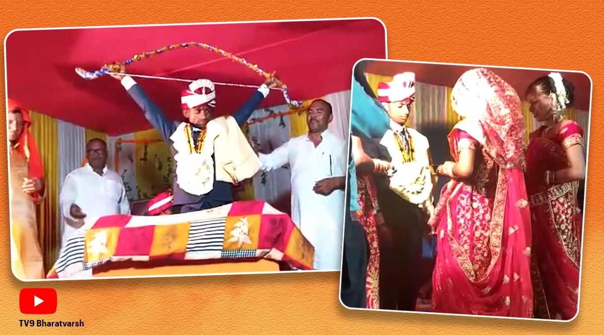 ramayan swayamvar bihar, bihar groom breaks bow to marry bride, man breaks bow before marrying bride, dhanush swayamvar bihar, odd news, viral videos, indian express