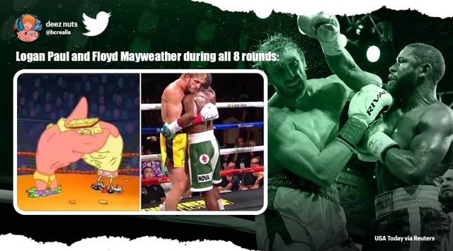 Logan Paul, Floyd Mayweather Jr, mayweather paul boxing match, mayweather paul hugging memes, logan paul floyd mayweather match mems, sports news, indian express