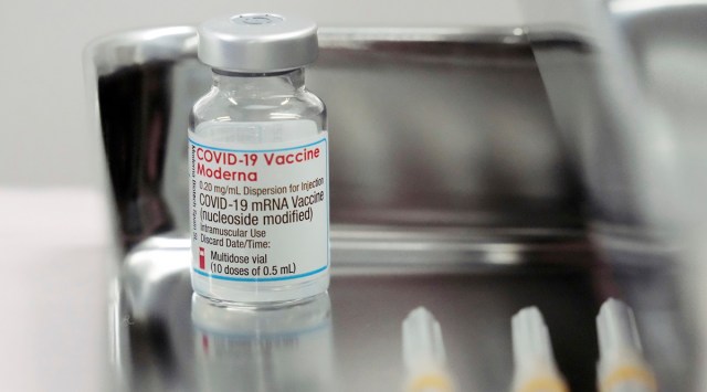 A vial of the Moderna Covid-19 vaccine is seen. (AP Photo: Eugene Hoshiko, File)