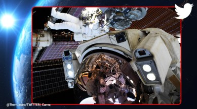 Thomas Pesquet, spacewalk, Thomas Pesquet photobomb selfie viral picture, French Astronaut Thomas Pesquet, NASA, European space agency, Trending news, Indian Express news