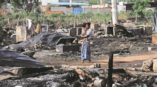 At the refugee camp in Kalindi Kunj, Sunday. (Express Photo by Abhinav Saha)