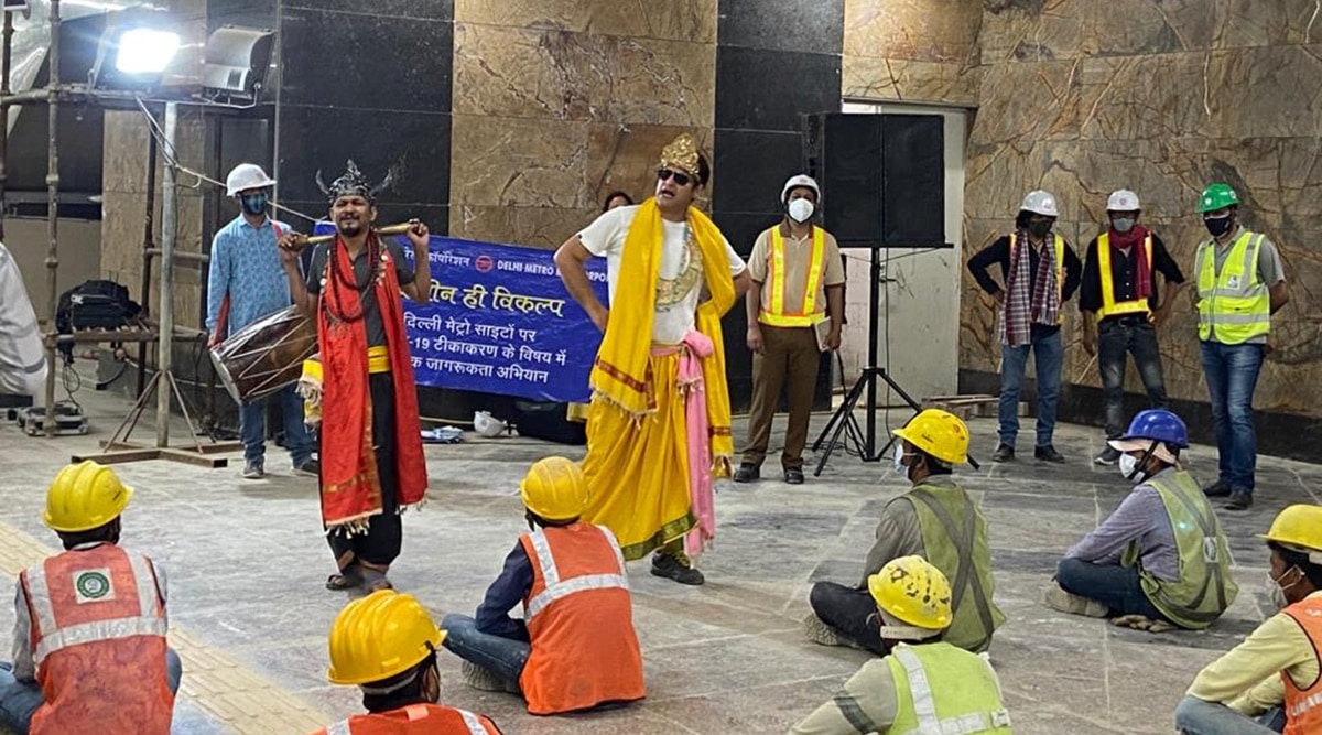 Street plays on Covid-19 vaccination at Delhi metro construction sites