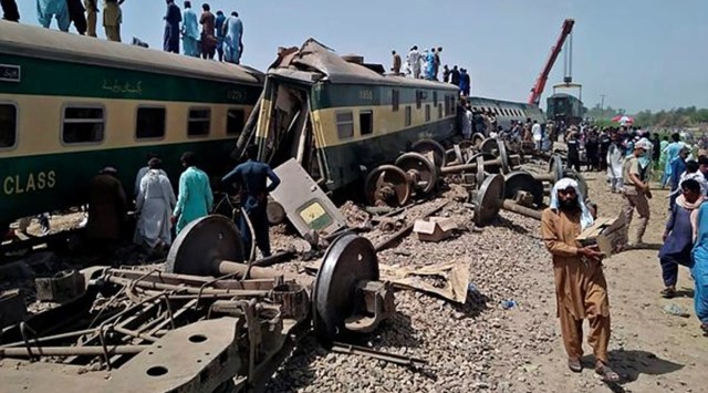 Two trains collided in Pakistan’s southern Sindh Province on Monday, leaving at least 30 people dead and injuring 50 others. (AP Photo)

