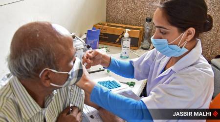 Covid-19 vaccination at Civil Hospital in Panchkula. (Express File Photo: Jasbir Malhi) 