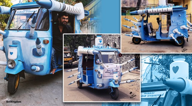 vaccine auto Chennai, vaccine awareness creative, vaccine awareness, Chennai vaccination awareness, vaccine auto, vaccine hesitancy, covid-19 vaccines, vaccines, trending news, Indian Express news