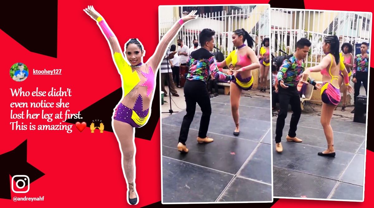 amputee salsa dance, venezuela one legged salsa dancer, woman with one leg salsa, woman dance after loses leg, Andreyna Hernandez , viral news, indian express
