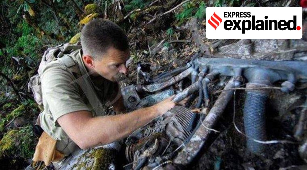 A man at one of the wreckage sites in Arunachal Pradesh (Photo source: DPAA)
