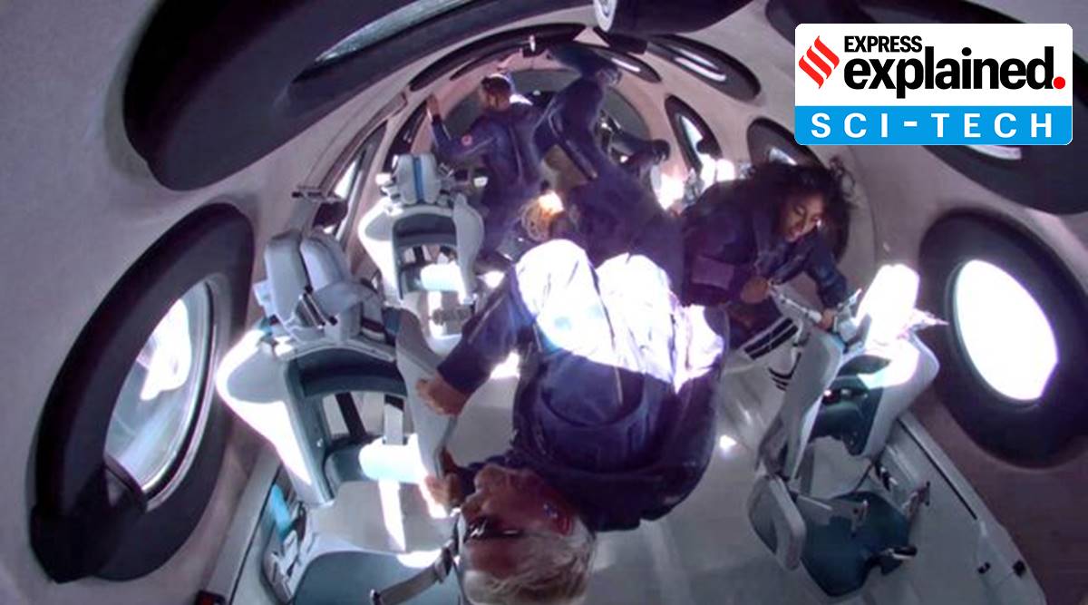 Billionaire Richard Branson floats in zero gravity on board Virgin Galactic's passenger rocket plane VSS Unity after reaching the edge of space above Spaceport America near Truth or Consequences, New Mexico. (Reuters Photo)