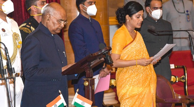 President Ram Nath Kovind administers oath of office and secrecy to Cabinet minister Anupriya Singh Patel on Wednesday. (Photo: PTI)