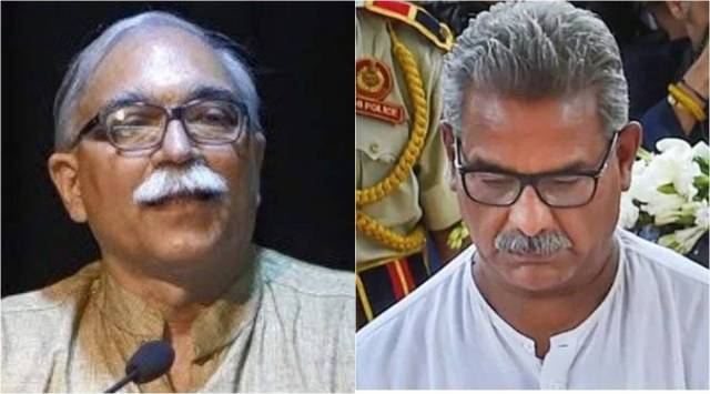 Arun Kumar (left); and Krishna Gopal, the RSS leader he replaces.