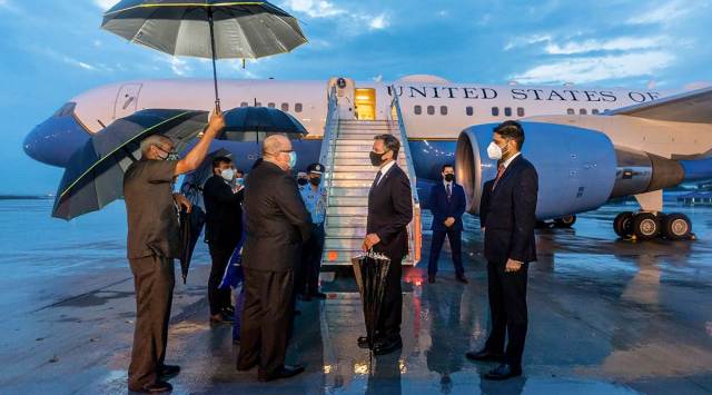 US Secretary of State Antony J Blinken arrives at Delhi airport Tuesday. (PTI)