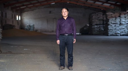 Sun Dawu, a rural tycoon and outspoken critic of the Chinese Communist Party, at his pig feed warehouse in Bao Ding, China, on April 16, 2019. Sun was sentenced to 18 years in prison Wednesday, July 28, 2021, the latest in a string of harsh punishments meted out by China against business leaders. (The New York Times)