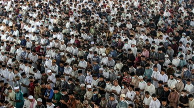 Indonesian Muslims offer Eid al-Adha prayers at a mosque amid coronavirus disease (COVID-19) pandemic in Lhokseumawe, Aceh province