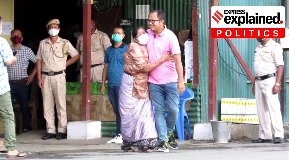 Erendro with his mother, Leichombam Landhoni at Manipur Central Jail, Sajiwa after his release on Monday.
