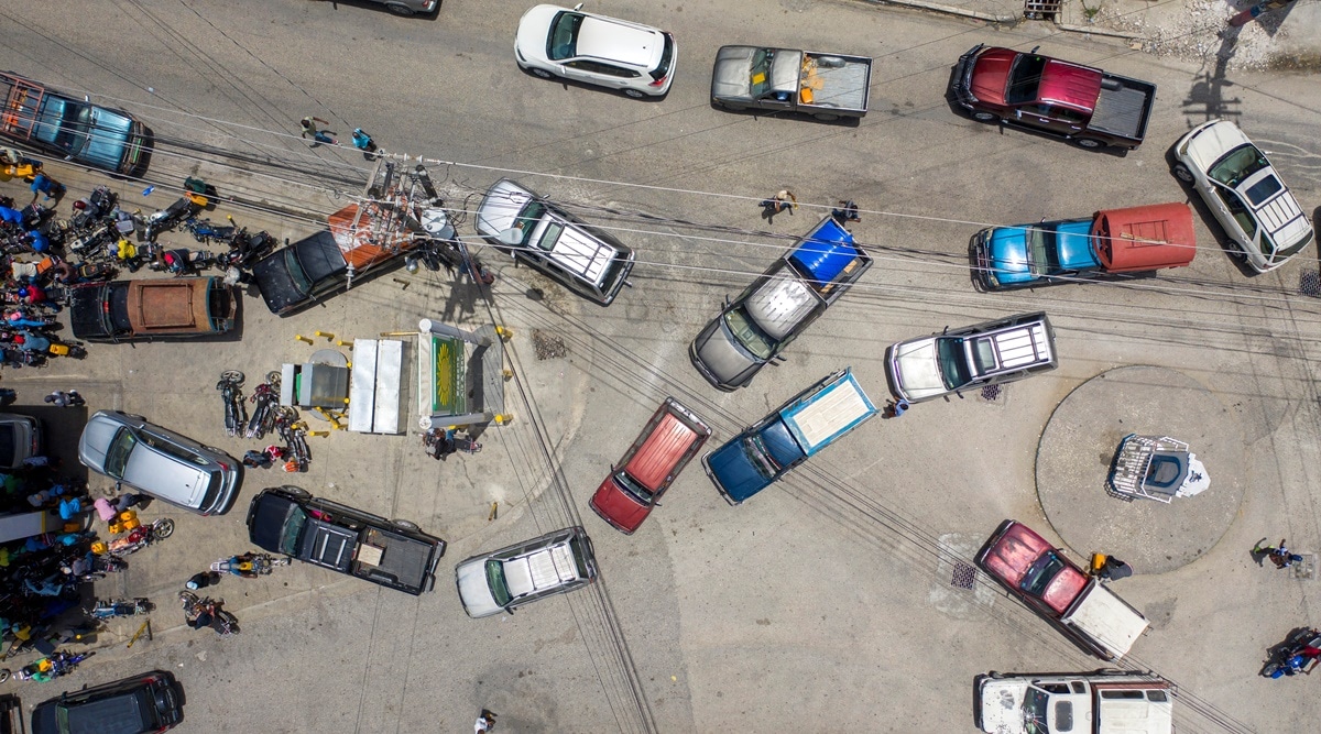 Cars on street in Haiti
