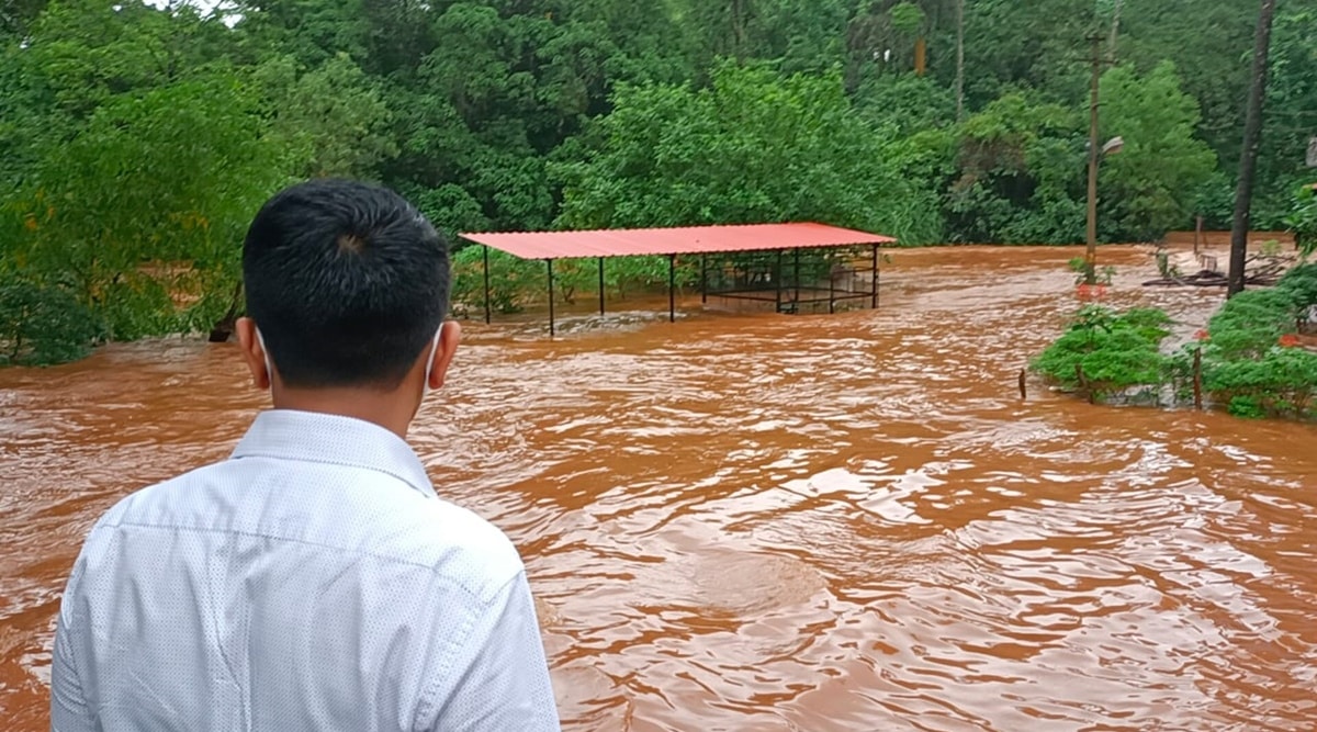 Goa Chief Minister Pramod Sawant visited inundated areas of Harvalem, Kudnem, Gauthan, Sal and Colvale in the Bicholim taluka in North Goa on Friday morning | Express photo