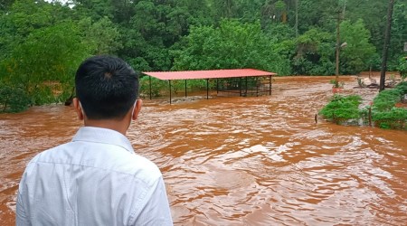 Goa Chief Minister Pramod Sawant visited inundated areas of Harvalem, Kudnem, Gauthan, Sal and Colvale in the Bicholim taluka in North Goa on Friday morning | Express photo