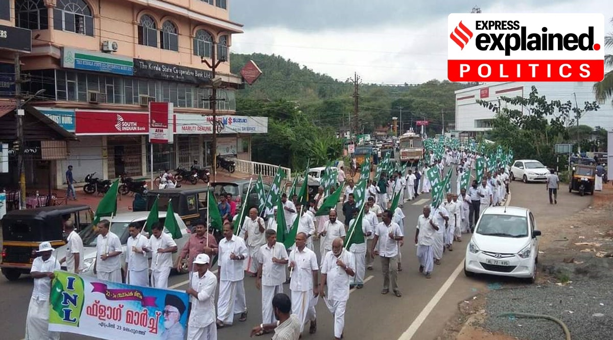 A flag march on the party's foundation day.
