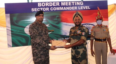 The BSF delegation was led by Surjit Singh, DIG, Border Security Force and the Pakistan Rangers were led by the Commander of Sialkot sector, Brig Murad Hussain. (Express Photo)