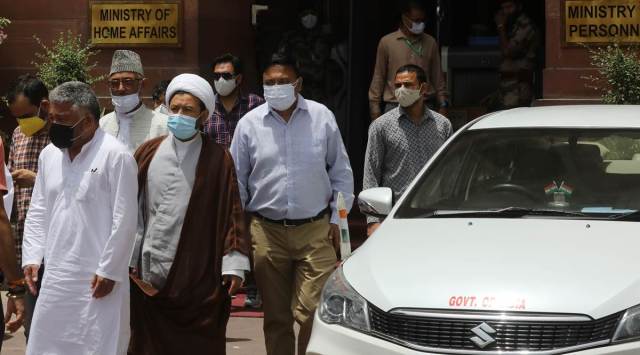 A delegation of leaders from Kargil at North Block, New Delhi, on Thursday. (Express photo by Abhinav Saha)