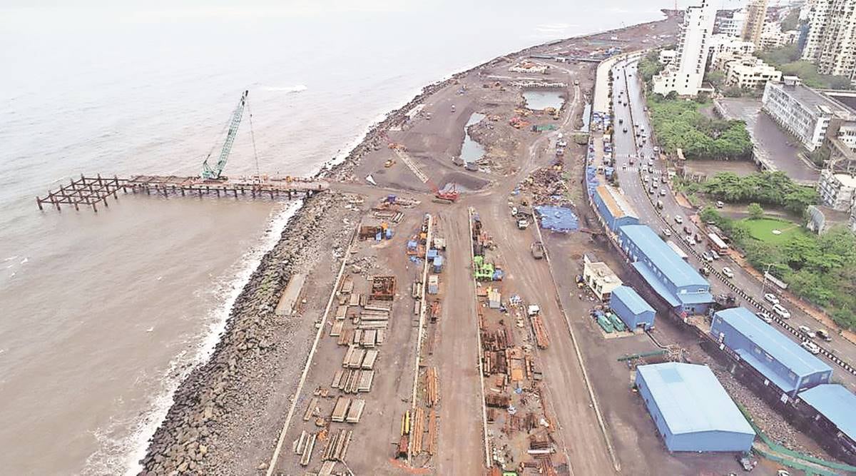 The site of the coastal road project in Mumbai. (Express Photo/File)