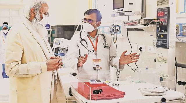 PM Narendra Modi at the Maternal and Child Health Wing, Banaras Hindu University, in Varanasi on Thursday. (PTI)