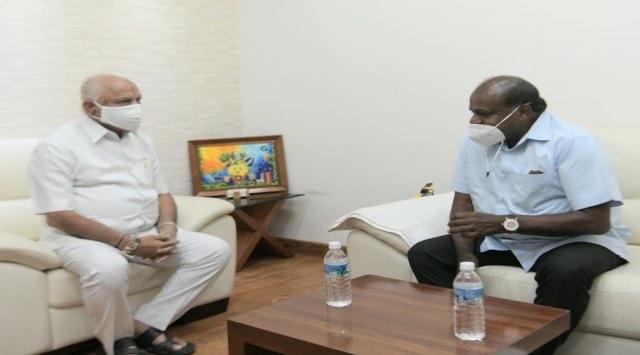 Kumaraswamy meeting Yediyurappa on Monday (Express photo)