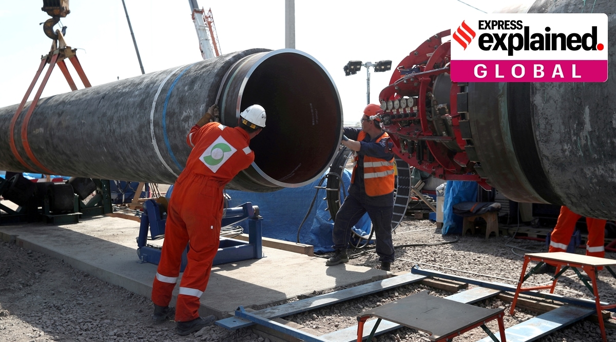 Workers are seen at the construction site of the Nord Stream 2 gas pipeline, near the town of Kingisepp, Leningrad region, Russia, June 5, 2019. (Reuters)
