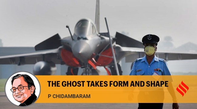 An Indian Air Force officer wearing a protective face mask at the Ambala Air Force Station before the induction ceremony of the five Rafale jets in September 2020. (Express Photo by Tashi Tobgyal/File)