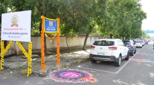 One of the pay and park spots at Pimpri chowk. (Express Photo by Rajesh Stephen)
