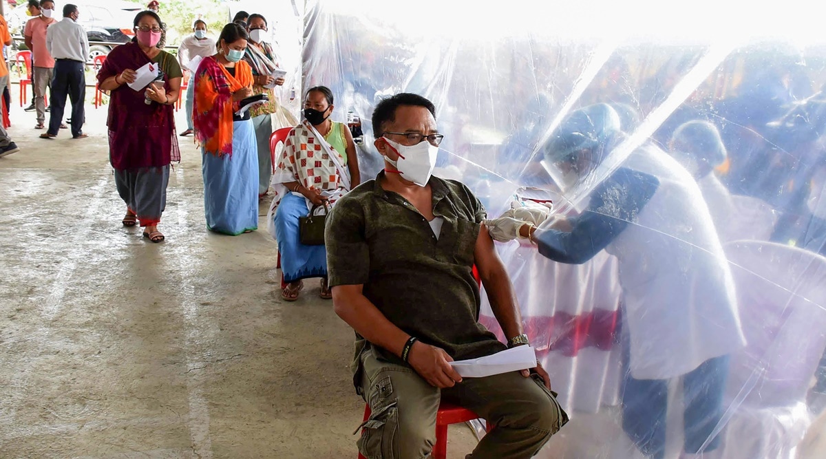 A medic administers a dose of Covid-19 vaccine at a camp in Imphal, Manipur. (PTI/File)